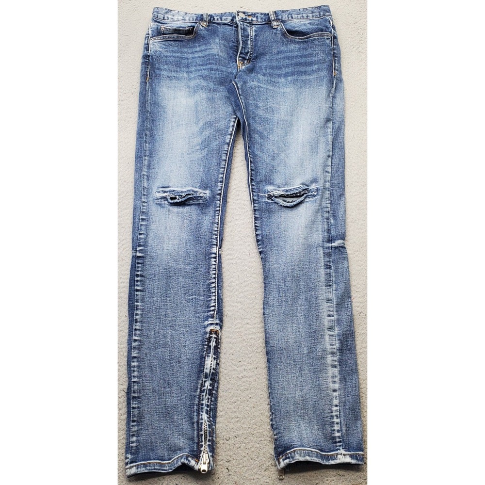 Mnml Skinny Jeans Mens 33 Blue Denim Stretch Distressed Ankle Zip Streetwear